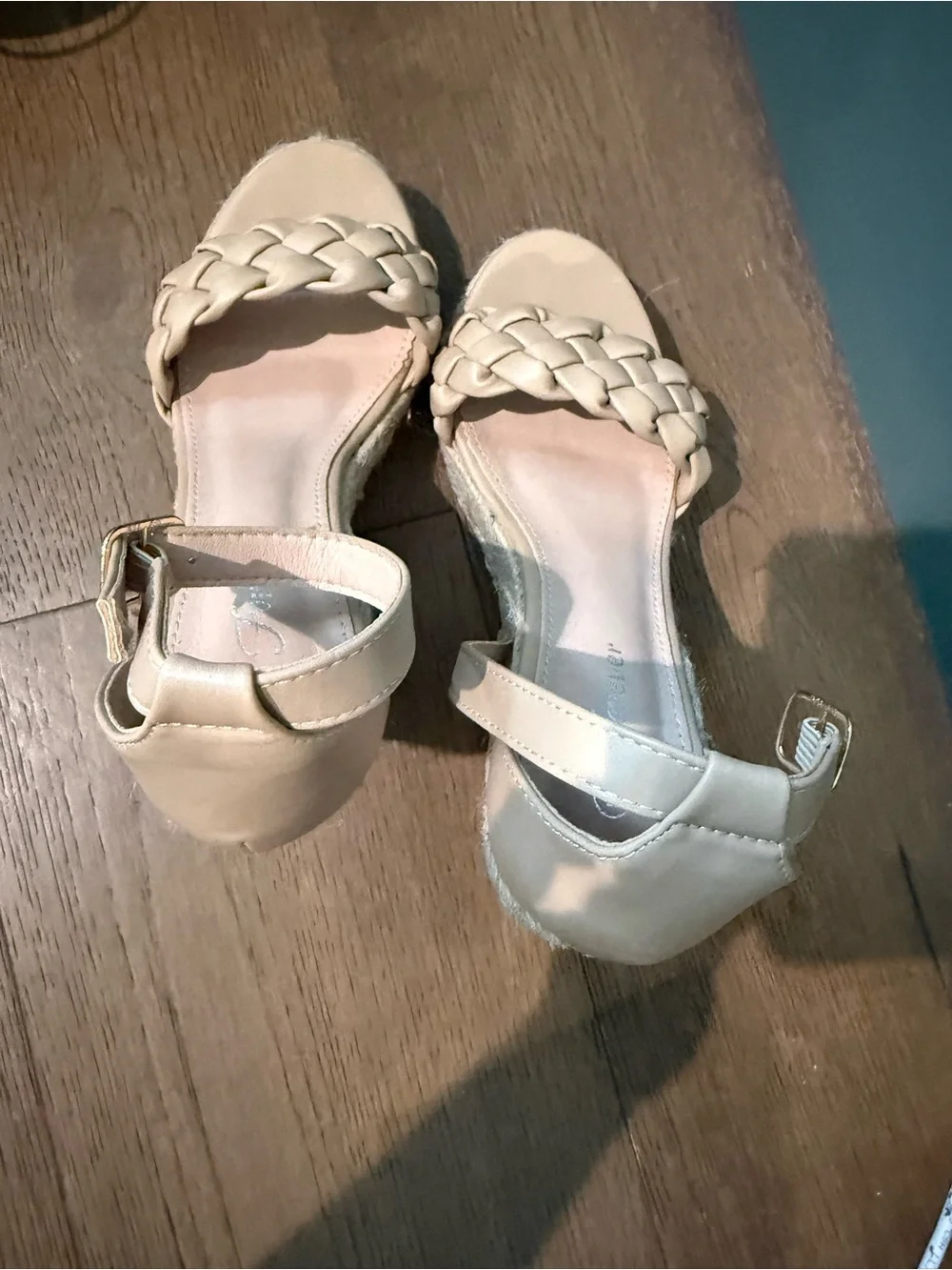 Forever Collectibles Beige Braided Espadrille Wedge Sandals